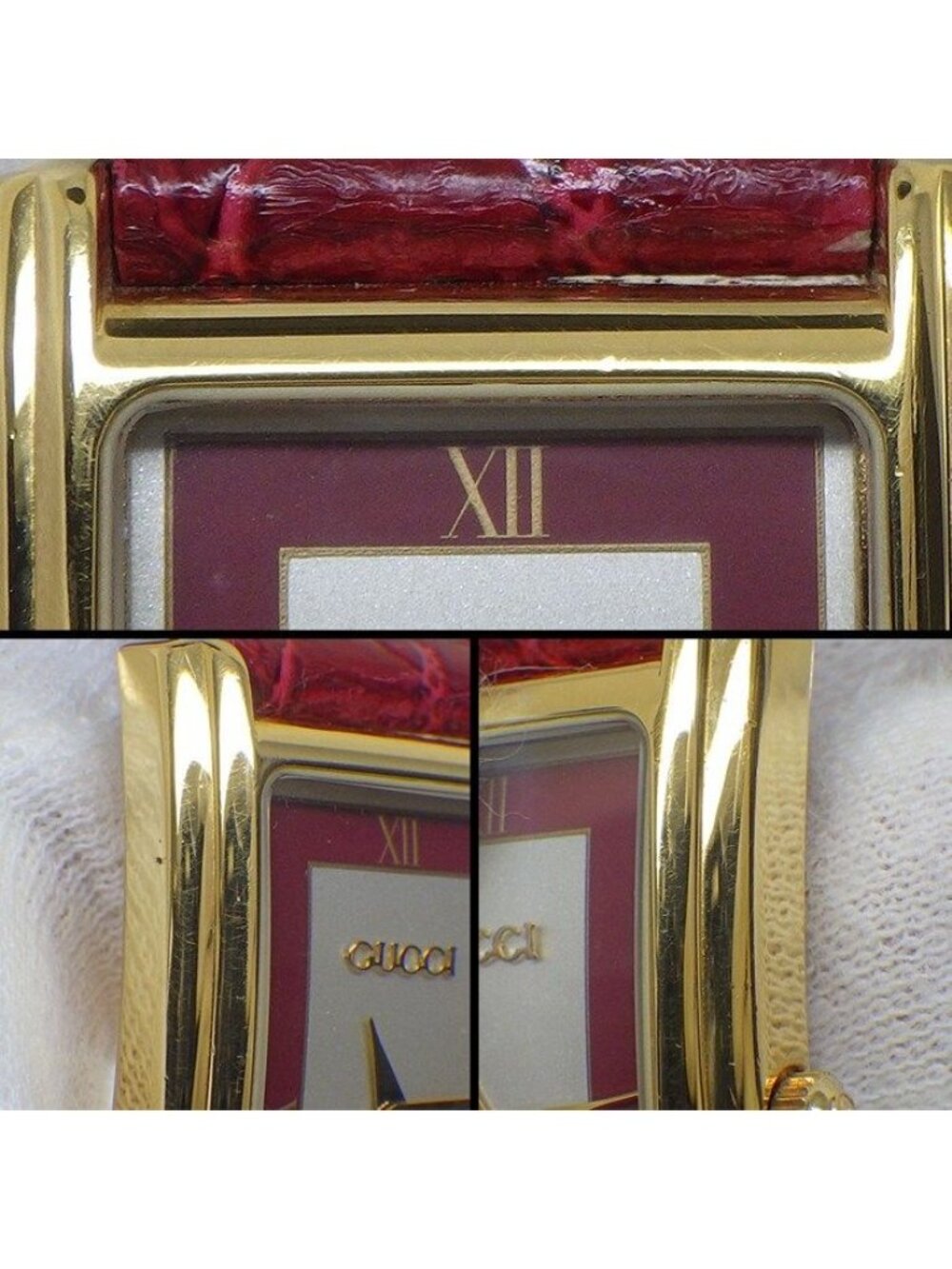 Gucci Watch Vintage Silver Red Dial SS Leather Quartz Analog - Picture 8 of 12